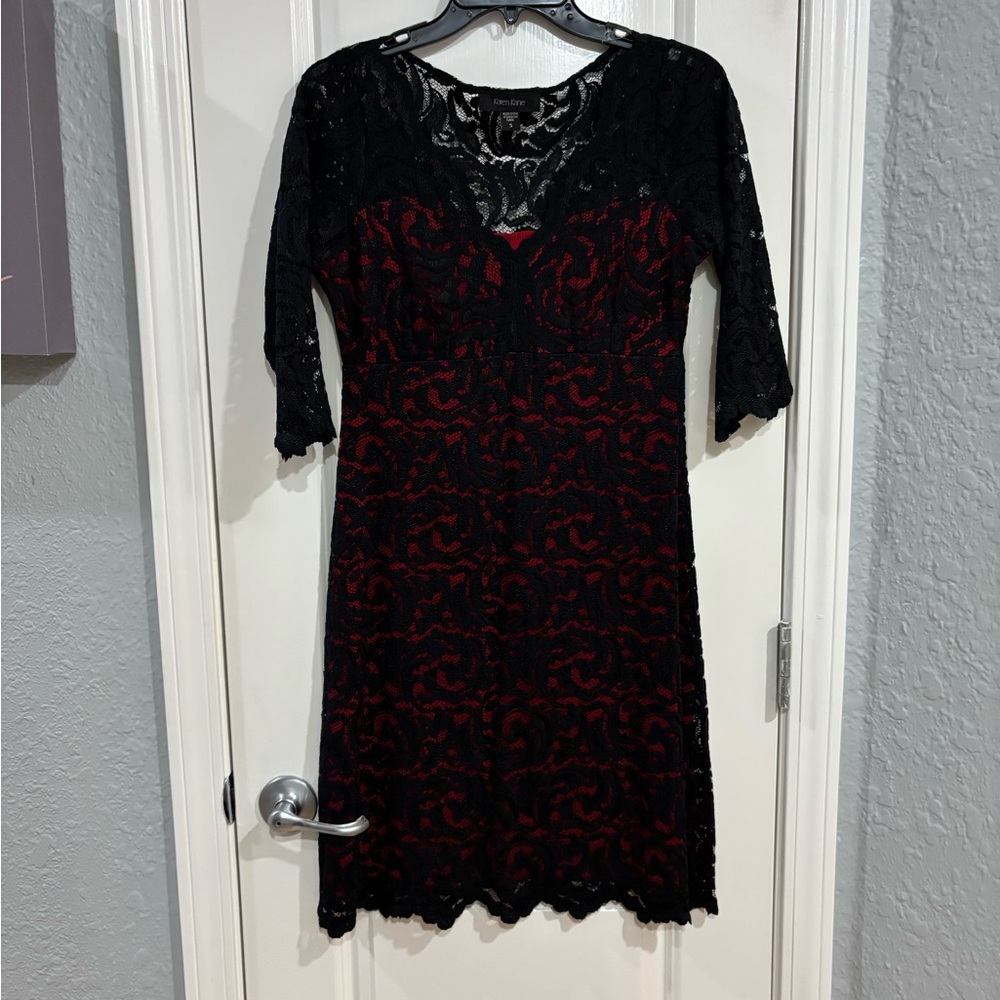 Black Lace Overlay Red Dress